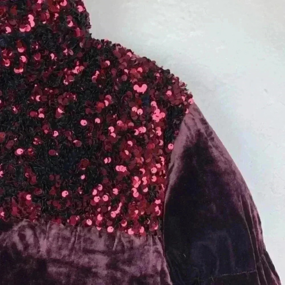 NWT Anthropologie Maeve Vera Sequined Velvet Puffer Red Wine Sparkle Jacket XS - Picture 8 of 9